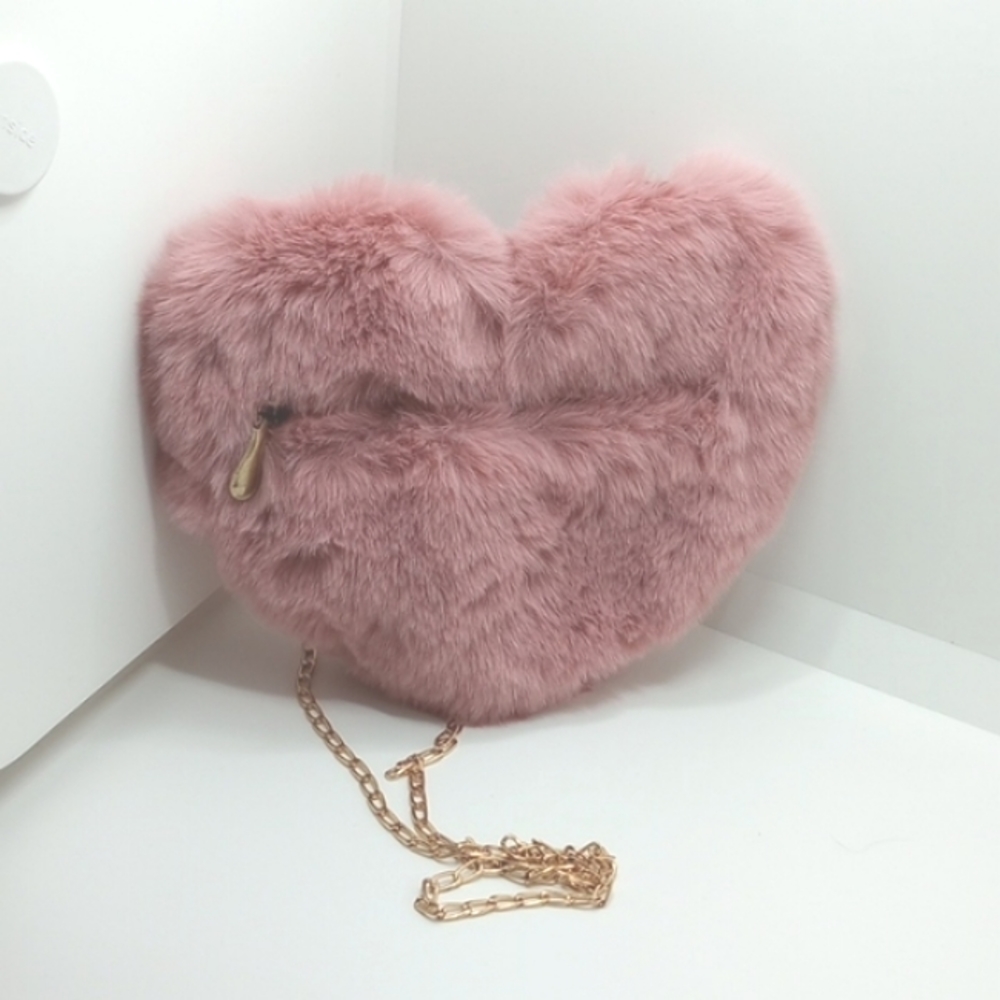 Dusty Pink Heart Plush purse bag